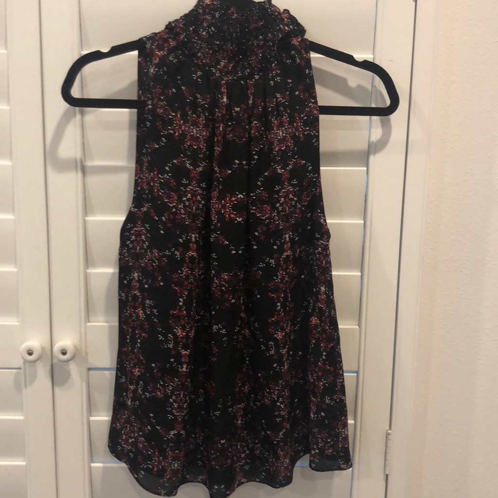 Parker Black Floral Sleeveless Blouse Top Beaded